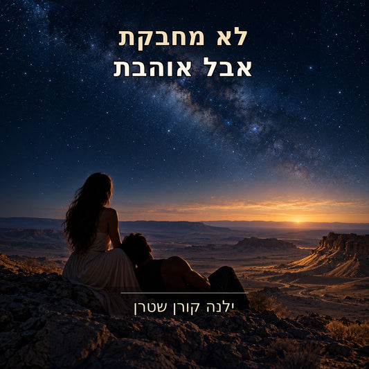 
עטיפת השיר ״לא מחבקת, אבל אוהבת״ מאת ילנה קורן שטרן – זוג מול נוף מדברי ושמיים זרועי כוכבים
